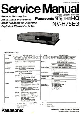 Video Cassette Recorder NV-H75 EG; Panasonic, (ID = 2852584) Enrég.-R