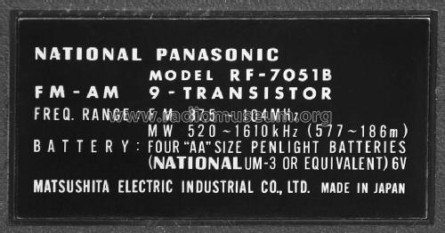 National Panasonic FM-AM 9-Transistor RF-7051B; Panasonic, (ID = 1329453) Radio