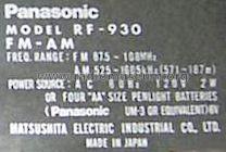 RF-930; Panasonic, (ID = 600132) Radio