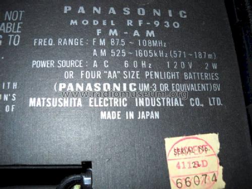 RF-930; Panasonic, (ID = 819995) Radio