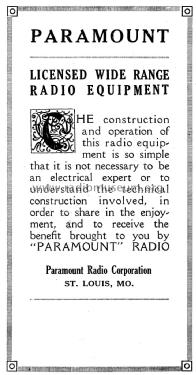 Regenerative Radio Receiver Junior; Paramount Radio Co. (ID = 1263899) Radio