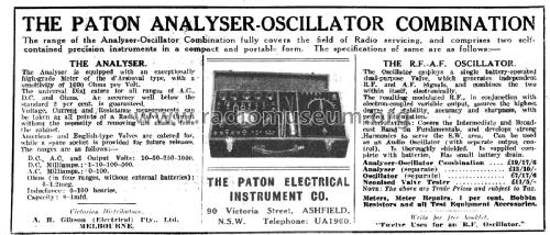 Palec Analyser-Oscillator Combination ; Paton Electrical Pty (ID = 2463114) Equipment