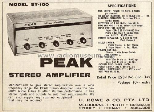 Stereo Amplifier ST-100; Peak brand, H. Rowe (ID = 2696549) Verst/Mix