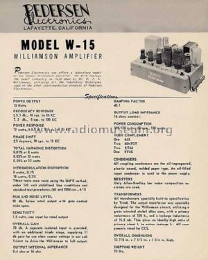 Williamson Amplifier Model W-15; Pedersen Electronics (ID = 2870116) Ampl/Mixer