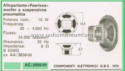 Pneumatic Suspension Woofer Speaker B 65WG; Peerless Fabrikkerne (ID = 3108554) Speaker-P