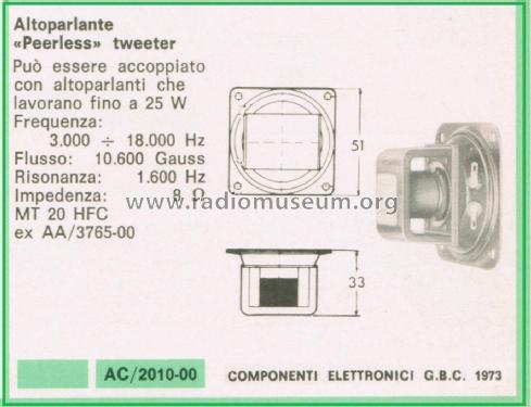 Tweeter Speaker MT 20 HFC; Peerless Fabrikkerne (ID = 3104147) Speaker-P