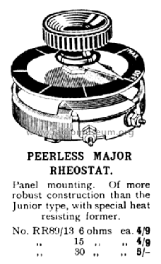 Peerless Major Rheostat ; Bedford Electrical (ID = 671806) Radio part