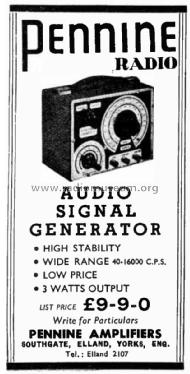 Audio Signal Generator T/I; Pennine Amplifiers; (ID = 3085887) Equipment