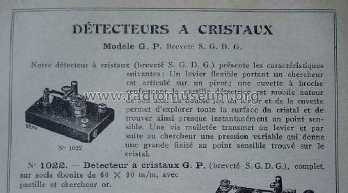 Détecteur à cristaux G.P. - Crystal Detector No. 1022; Péricaud, G. et A. P (ID = 1673371) mod-pre26