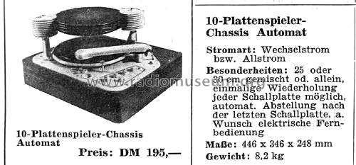 10-Plattenspieler-Chassis Automat PW10-19; Perpetuum-Ebner PE; (ID = 2768325) R-Player