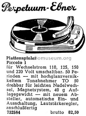 Plattenspieler Piccolo 1; Perpetuum-Ebner PE; (ID = 2225214) R-Player