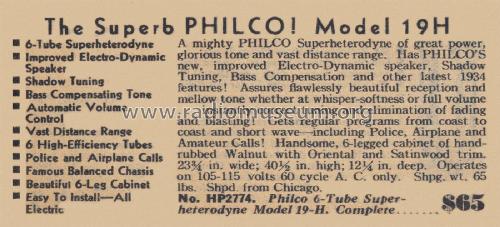 19H ; Philco, Philadelphia (ID = 2145109) Radio