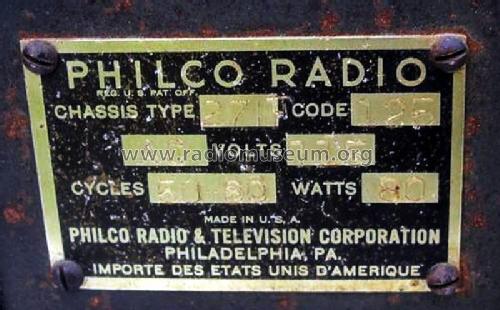 271E code 125 ; Philco, Philadelphia (ID = 3106974) Radio