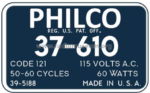 37-610B ; Philco, Philadelphia (ID = 2928010) Radio