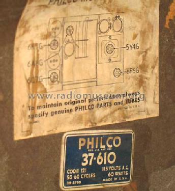 37-610B ; Philco, Philadelphia (ID = 792828) Radio