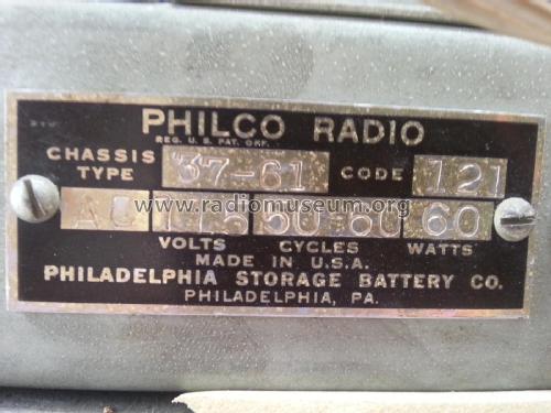 37-61B ; Philco, Philadelphia (ID = 1847168) Radio