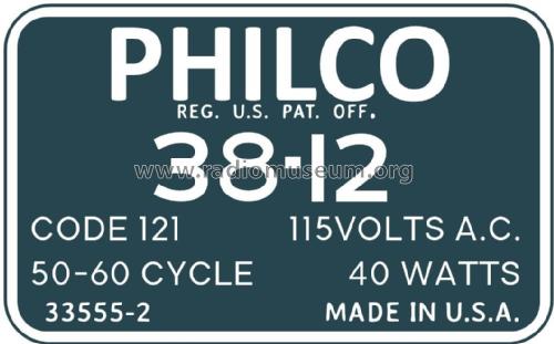 38-12CBI ; Philco, Philadelphia (ID = 2786910) Radio