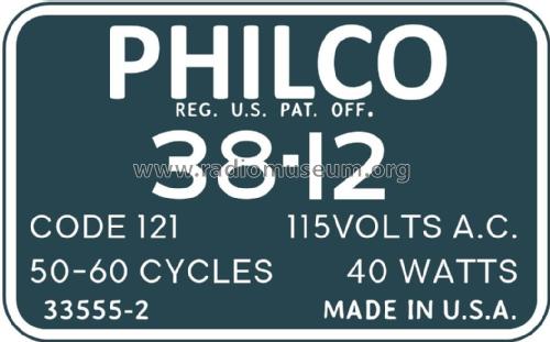 38-12CBI ; Philco, Philadelphia (ID = 2787364) Radio