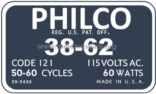 38-62F ; Philco, Philadelphia (ID = 2788969) Radio