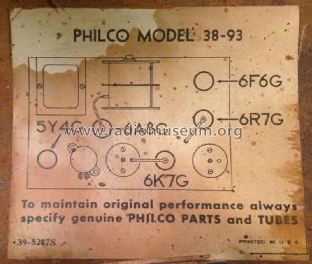 38-93B ; Philco, Philadelphia (ID = 2092122) Radio