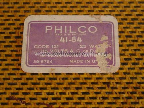 41-84T Code 121; Philco, Philadelphia (ID = 405759) Radio