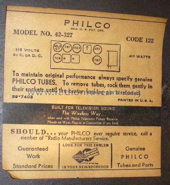 42-327T ; Philco, Philadelphia (ID = 867409) Radio