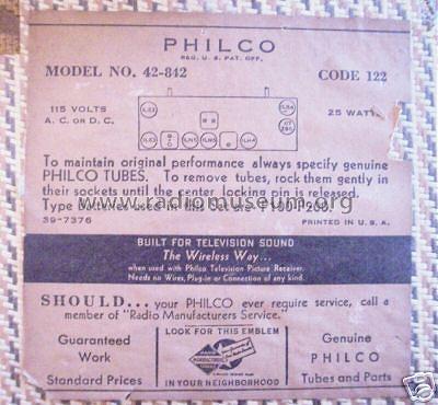 42-842T ; Philco, Philadelphia (ID = 311186) Radio