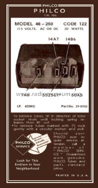 48-250 Transitone Code 122; Philco, Philadelphia (ID = 3007029) Radio