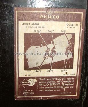 49-904 ; Philco, Philadelphia (ID = 1826030) Radio