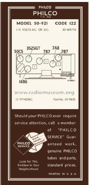 50-921 ; Philco, Philadelphia (ID = 2884426) Radio