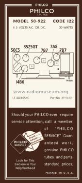 50-922 ; Philco, Philadelphia (ID = 2962041) Radio