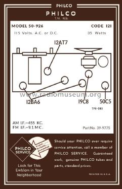 50-926 Code 121; Philco, Philadelphia (ID = 2962042) Radio