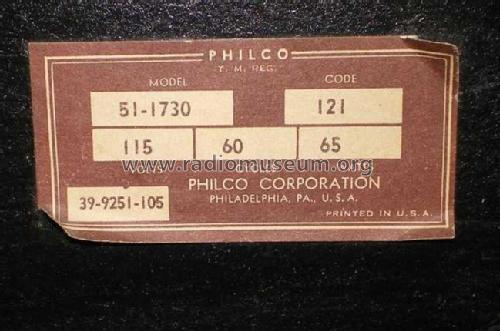 51-1730 ; Philco, Philadelphia (ID = 478384) Radio