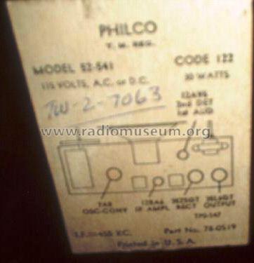 52-541-M Code 122; Philco, Philadelphia (ID = 126708) Radio