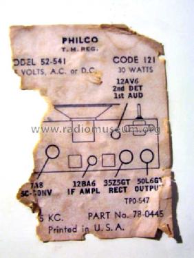 52-541-I Code 121; Philco, Philadelphia (ID = 314297) Radio