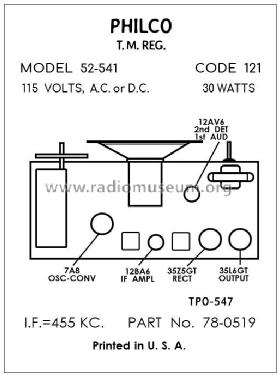 52-541-I Code 121; Philco, Philadelphia (ID = 2913024) Radio