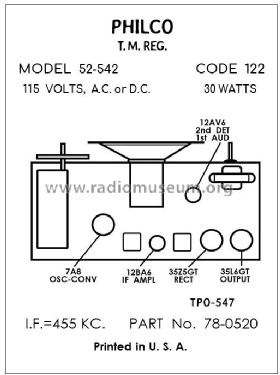 52-542-I Code 122; Philco, Philadelphia (ID = 2911434) Radio