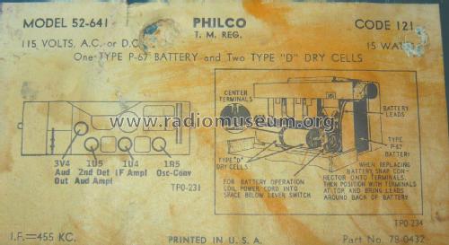 52-641 Code 121; Philco, Philadelphia (ID = 1908798) Radio