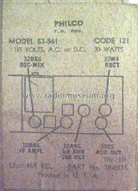 53-561 ; Philco, Philadelphia (ID = 362608) Radio