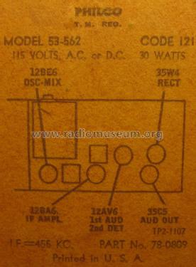 53-562 ; Philco, Philadelphia (ID = 2169430) Radio