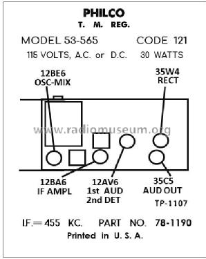 53-565 ; Philco, Philadelphia (ID = 2928016) Radio