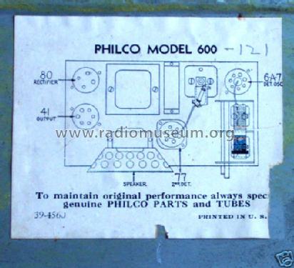 600C ; Philco, Philadelphia (ID = 502348) Radio