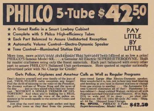 60L ; Philco, Philadelphia (ID = 2145097) Radio