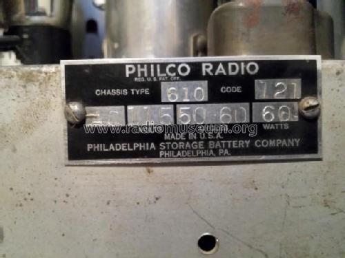 610 Code 121; Philco, Philadelphia (ID = 1820539) Radio