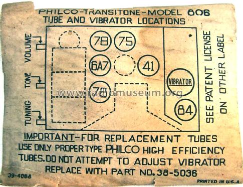 806 ; Philco, Philadelphia (ID = 1204656) Car Radio