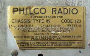 89B ; Philco, Philadelphia (ID = 374438) Radio