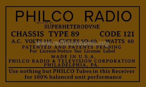 89B ; Philco, Philadelphia (ID = 2837841) Radio