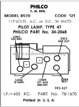 B570 Code 121; Philco, Philadelphia (ID = 2896446) Radio