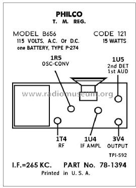 B656 Code 121; Philco, Philadelphia (ID = 2837091) Radio