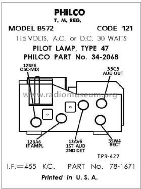 B-572 Code 121; Philco, Philadelphia (ID = 2896455) Radio